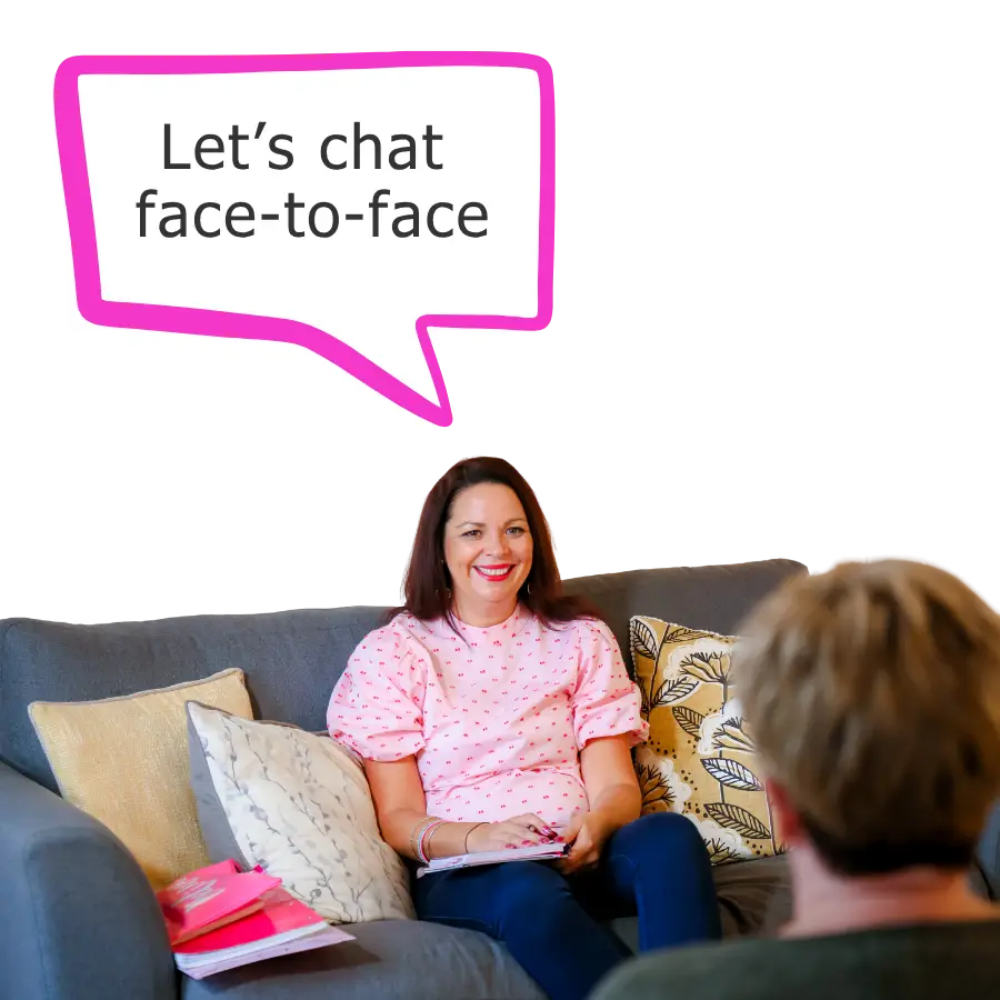 Nottinghamshire Coaching 121 In-Person with Joe Roe. Seated on the sofa with a client.